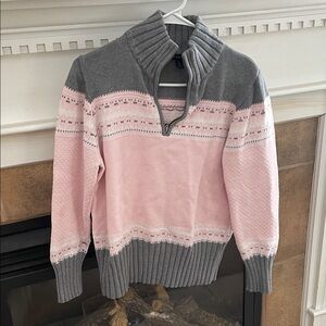Lands' End Gray and Pink quarter zip Sweater